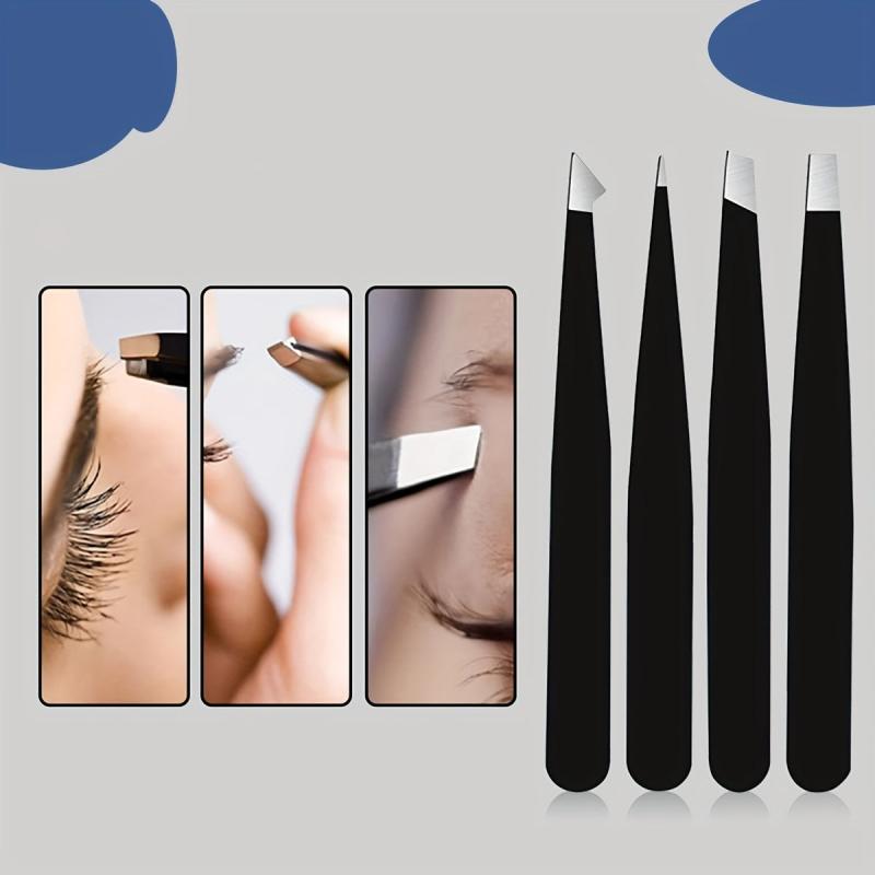 4pcs Stainless Steel Eyebrow Tweezers Set with Case
