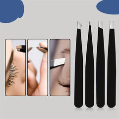 4pcs Stainless Steel Eyebrow Tweezers Set with Case