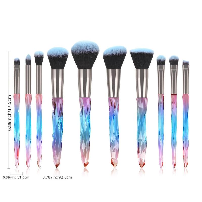 10 Pcs Crystal Handle Makeup Brushes Set Pink