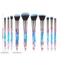 10 Pcs Crystal Handle Makeup Brushes Set Pink