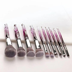 10 Pcs Crystal Handle Makeup Brushes Set Pink