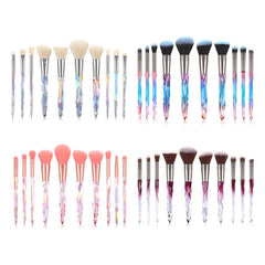 10 Pcs Crystal Handle Makeup Brushes Set Pink