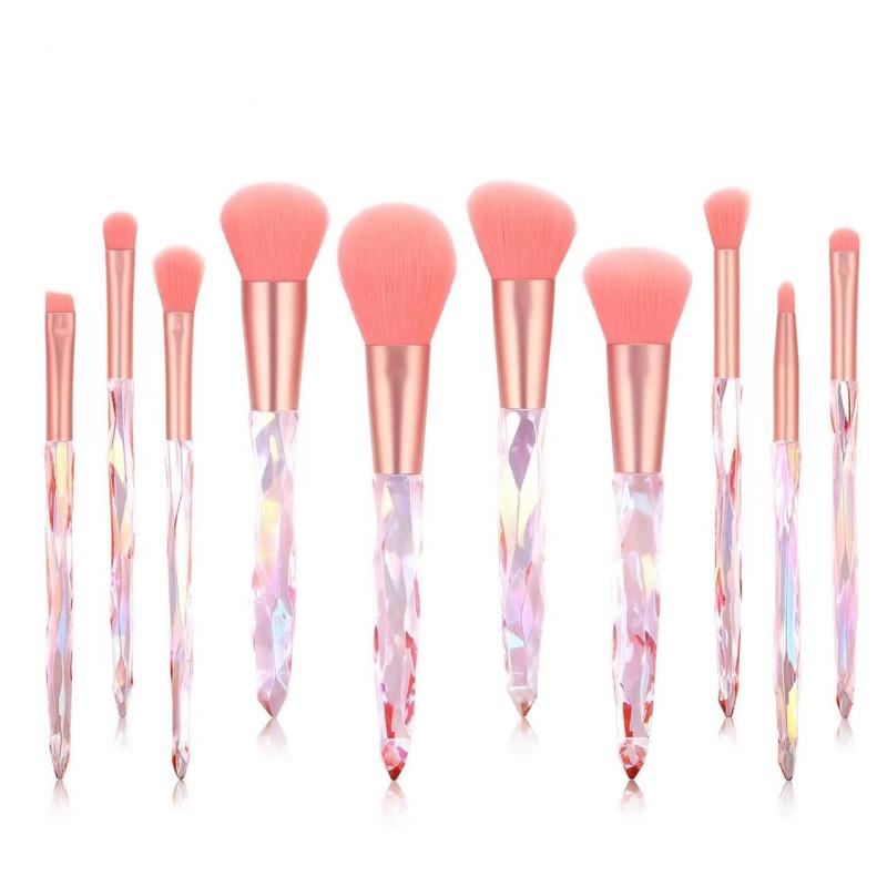 10 Pcs Crystal Handle Makeup Brushes Set Pink