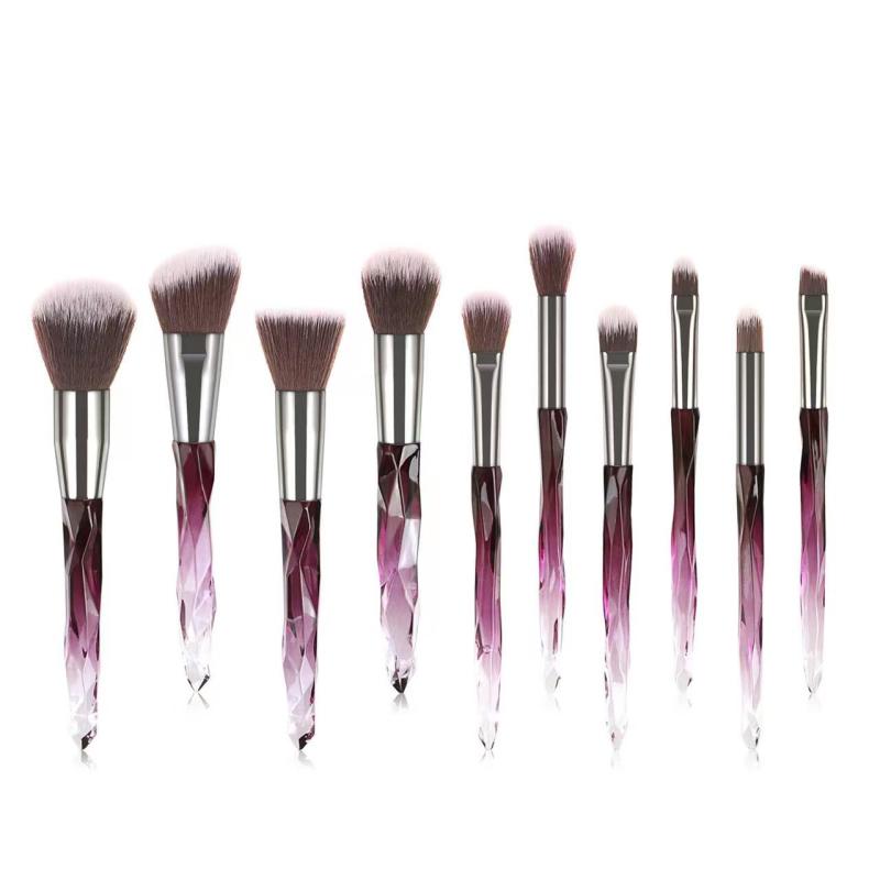 10 Pcs Crystal Handle Makeup Brushes Set Pink