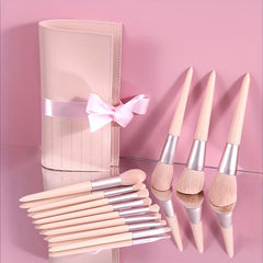 11pcs Synthetic Bristles Makeup Brush Set with Wooden Handle