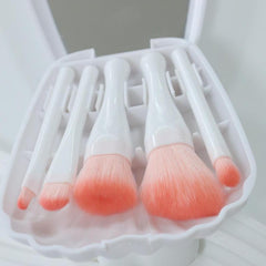 Travel Size Makeup Brush Set with Mirror - Green/Pink