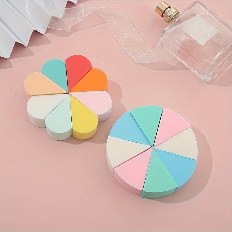 8pcs Mini Colored Powder Puff Fan Shaped Makeup Sponge Wet Dry Dual use