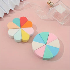 8pcs Mini Colored Powder Puff Fan Shaped Makeup Sponge Wet Dry Dual use