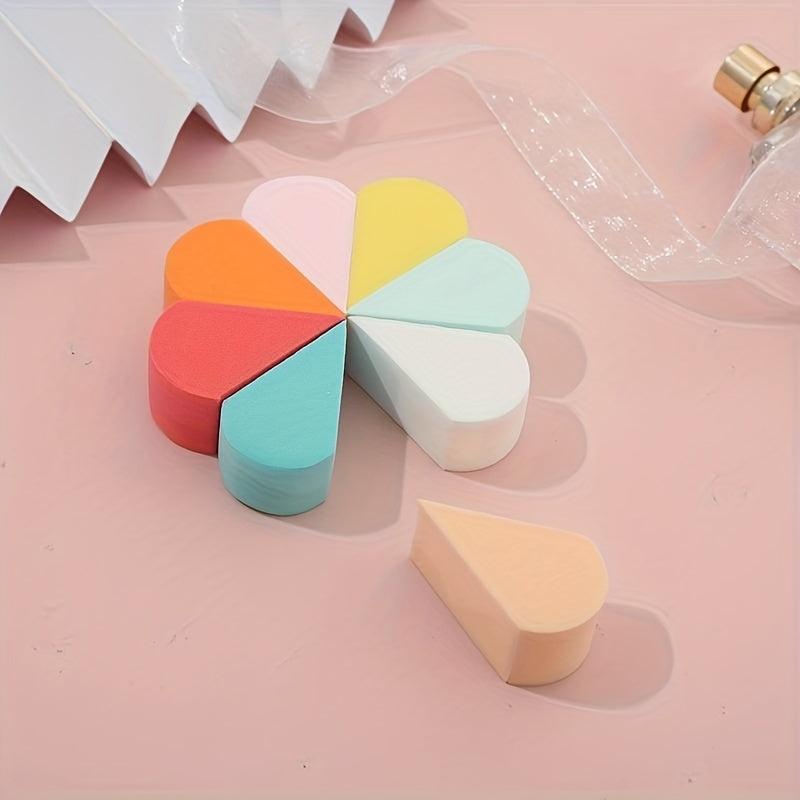 8pcs Mini Colored Powder Puff Fan Shaped Makeup Sponge Wet Dry Dual use