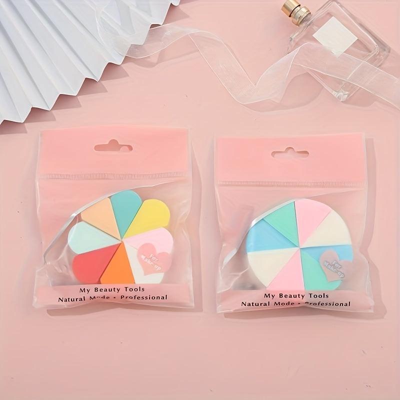 8pcs Mini Colored Powder Puff Fan Shaped Makeup Sponge Wet Dry Dual use