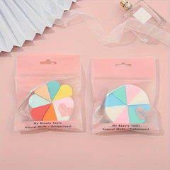 8pcs Mini Colored Powder Puff Fan Shaped Makeup Sponge Wet Dry Dual use