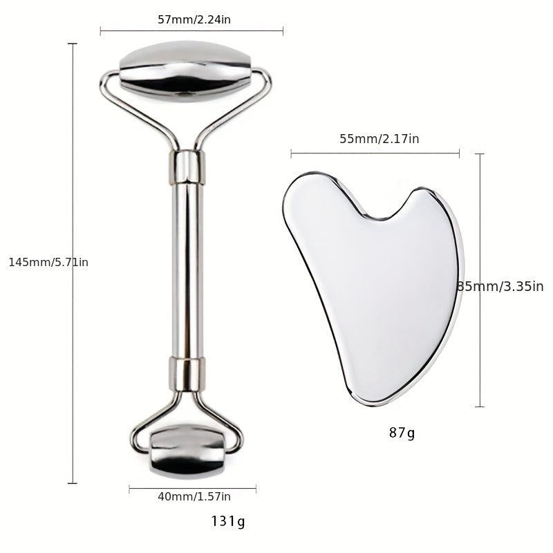 Stainless Steel Gua Sha & Face Roller - Facial Massager