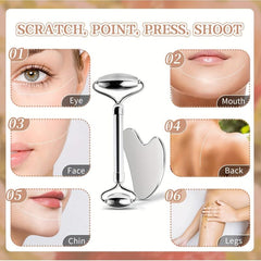 Stainless Steel Gua Sha & Face Roller - Facial Massager