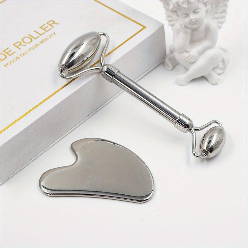 Stainless Steel Gua Sha & Face Roller - Facial Massager
