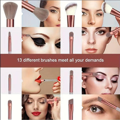 13Pcs Makeup Brush Set With Sponge, Blush, Eye Shadow, Foundation Brush