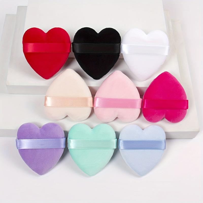 Heart Shape Velvet Powder Brush With Strap Soft Plush Face Makeup Puff
