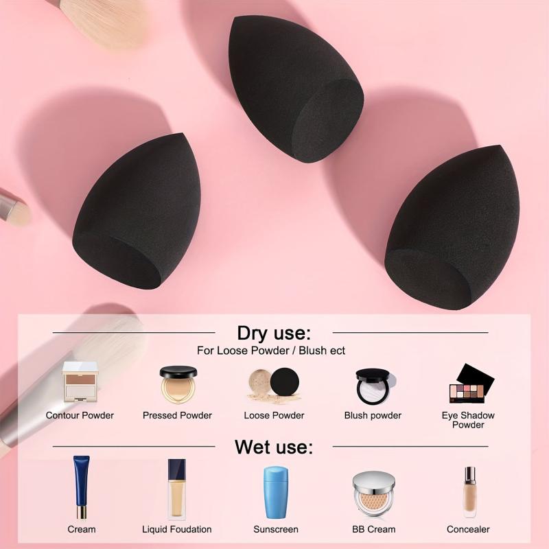 3pcs Olive Water Drop Shape Powder Puff Makeup Sponge