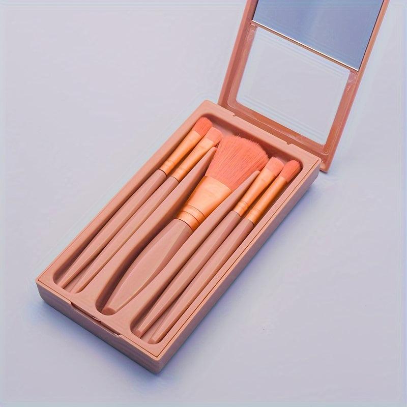 5pcs Makeup Brush Set with Mirror Portable Brushes Set for Travel