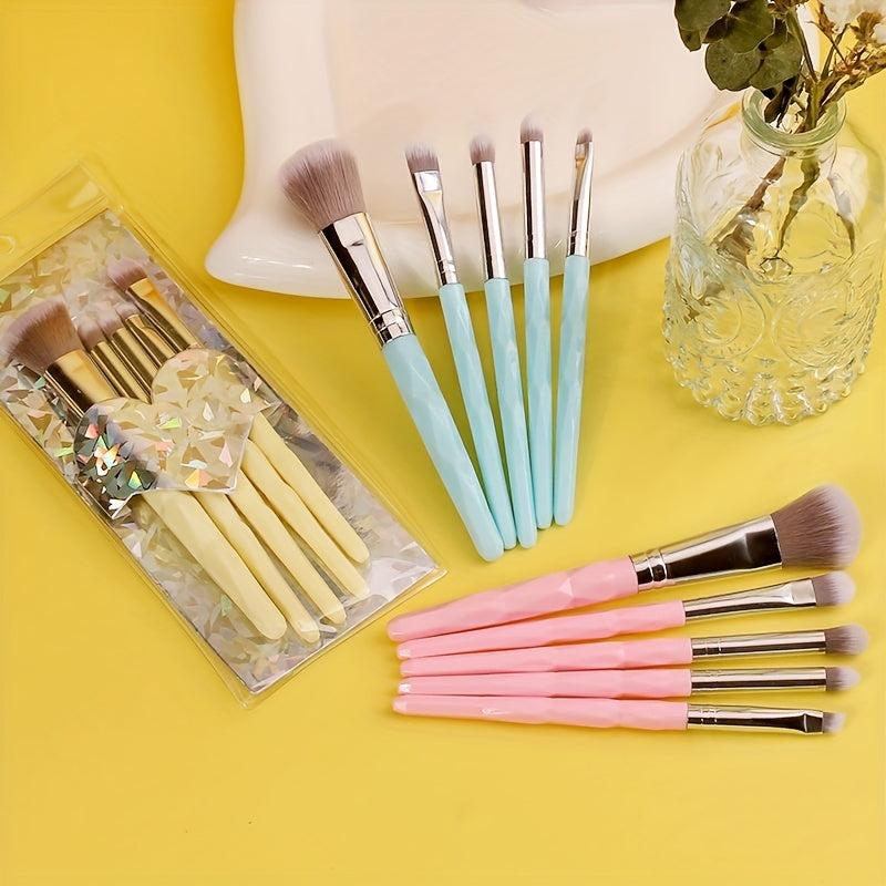 5pcs Makeup Brush Set with Non-Slip Handle and Portable Bag