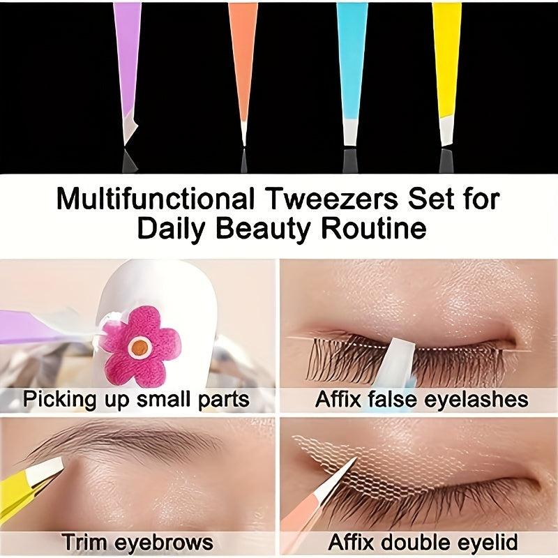 4pcs Stainless Steel Tweezers Set Precision For Ingrown Hair Removal