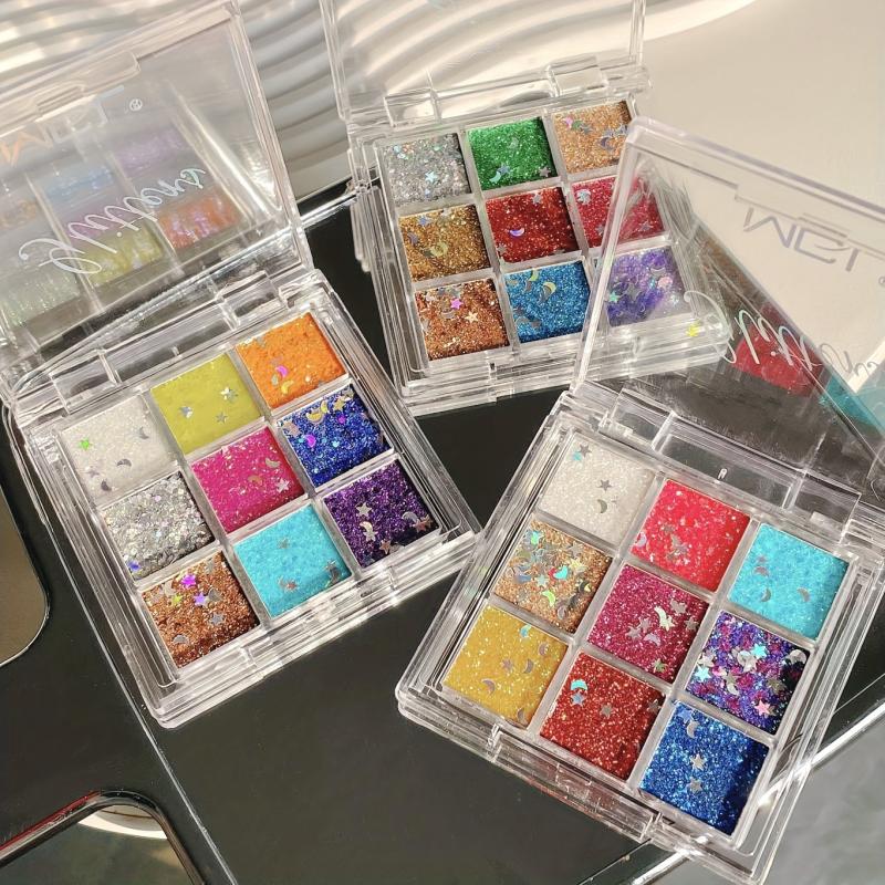 9 Colors Sequin Eyeshadow Palette Multicolor Blush Highlighter
