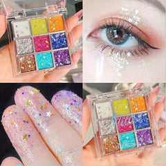 9 Colors Sequin Eyeshadow Palette Multicolor Blush Highlighter