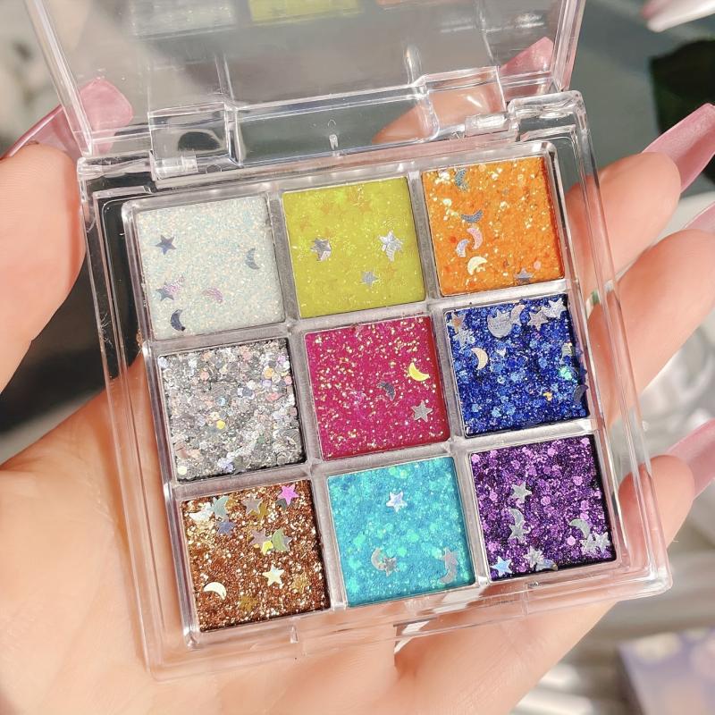 9 Colors Sequin Eyeshadow Palette Multicolor Blush Highlighter