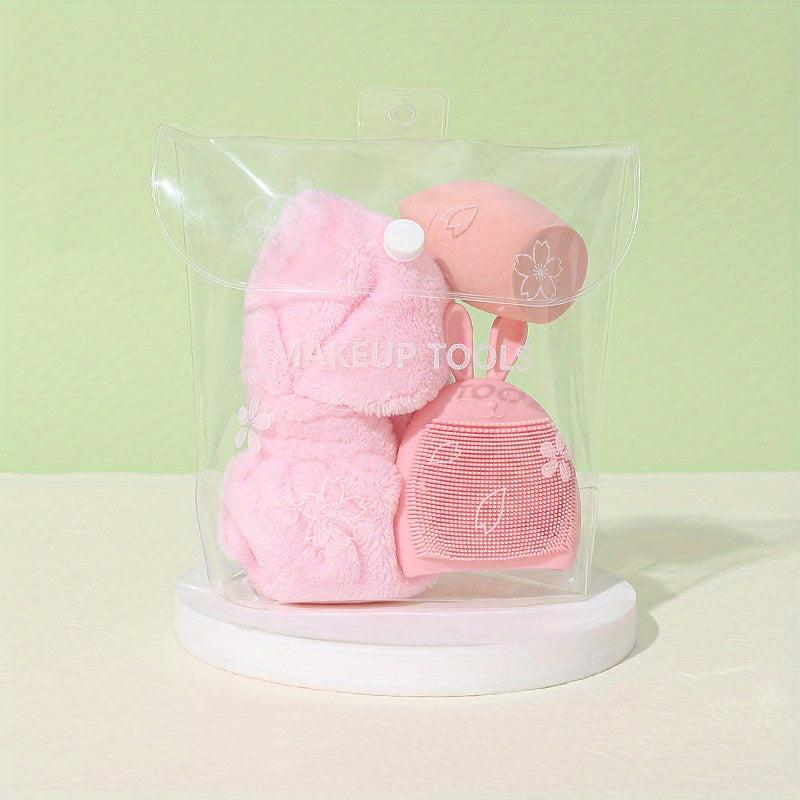Makeup Egg Face Wash Hair Band Brush Set