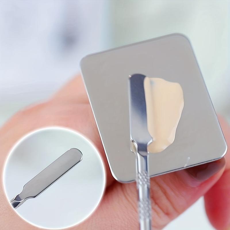 Stainless Steel Makeup Palette with Spatula for Mixing and Applying