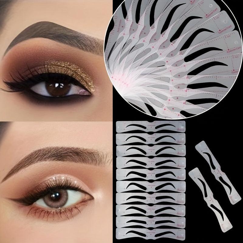 12Pcs Eyebrow Stencil Set & 1PC Razor Guide Styling Eye Brow Diy Grooming Tool