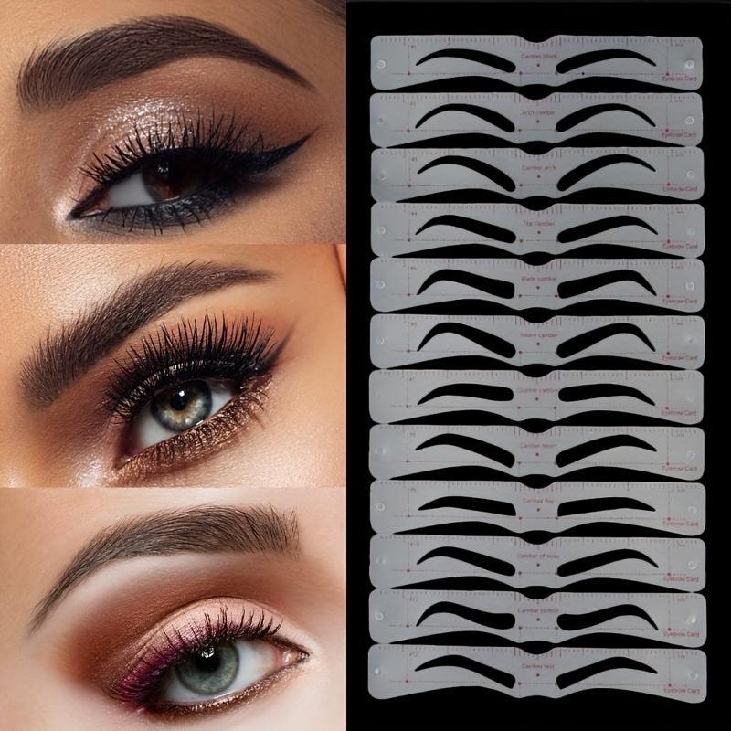 12Pcs Eyebrow Stencil Set & 1PC Razor Guide Styling Eye Brow Diy Grooming Tool
