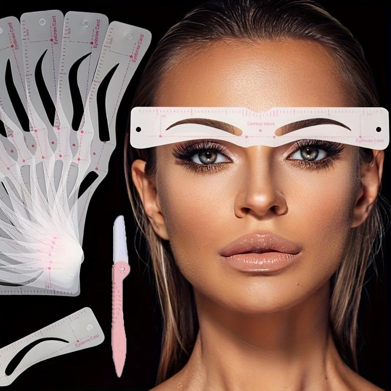 12Pcs Eyebrow Stencil Set & 1PC Razor Guide Styling Eye Brow Diy Grooming Tool