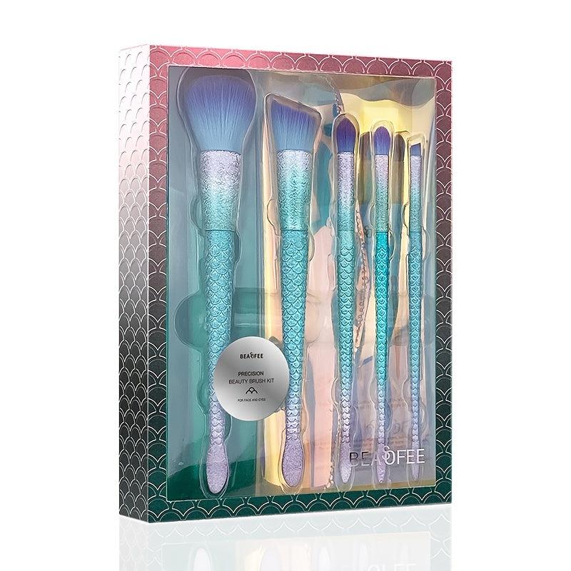 5 PCS Mermaid Makeup Brushes Kit Green Handle Eyeshadow Foundation Eyeliner