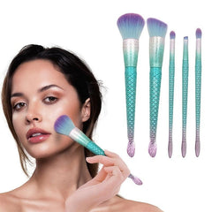 5 PCS Mermaid Makeup Brushes Kit Green Handle Eyeshadow Foundation Eyeliner