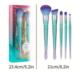 5 PCS Mermaid Makeup Brushes Kit Green Handle Eyeshadow Foundation Eyeliner