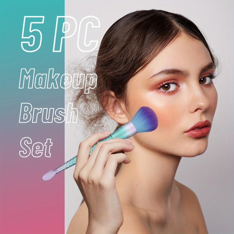 5 PCS Mermaid Makeup Brushes Kit Green Handle Eyeshadow Foundation Eyeliner