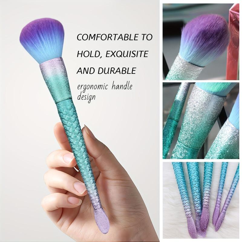 5 PCS Mermaid Makeup Brushes Kit Green Handle Eyeshadow Foundation Eyeliner