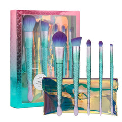 5 PCS Mermaid Makeup Brushes Kit Green Handle Eyeshadow Foundation Eyeliner