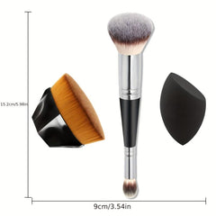 3pcs Makeup Sponge & Brush Kit Flat Top Foundation Makeup Brush