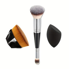 3pcs Makeup Sponge & Brush Kit Flat Top Foundation Makeup Brush