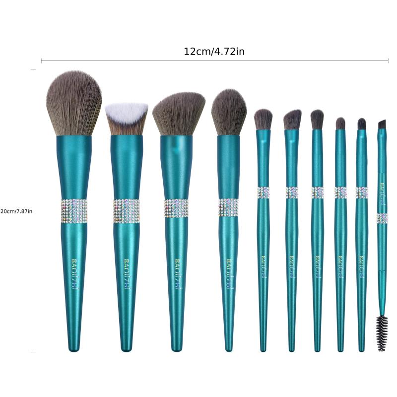 10pcs Crystal Makeup Brush Set with Portable Case for Powder Blush Eyeshadow