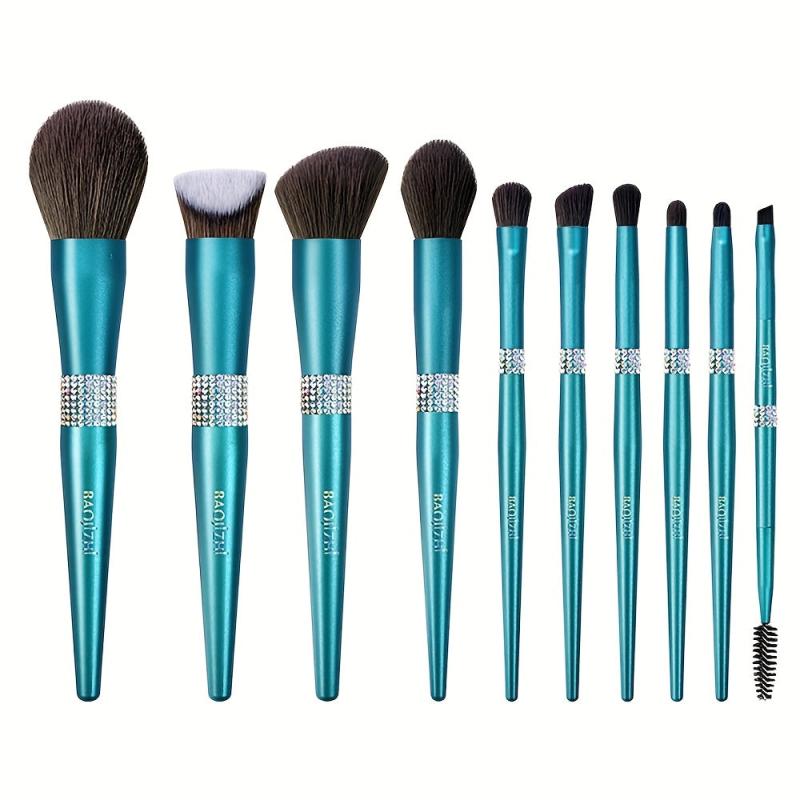 10pcs Crystal Makeup Brush Set with Portable Case for Powder Blush Eyeshadow