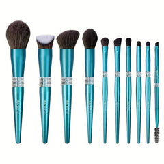 10pcs Crystal Makeup Brush Set with Portable Case for Powder Blush Eyeshadow