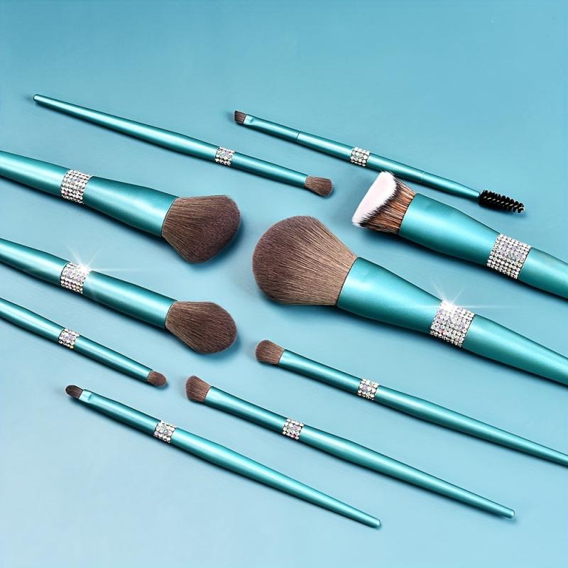 10pcs Crystal Makeup Brush Set with Portable Case for Powder Blush Eyeshadow