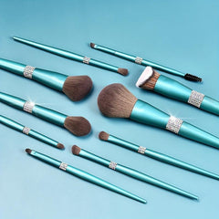 10pcs Crystal Makeup Brush Set with Portable Case for Powder Blush Eyeshadow