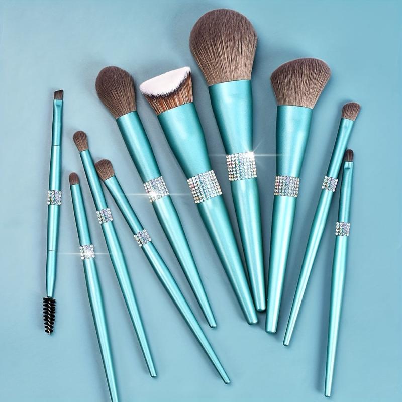 10pcs Crystal Makeup Brush Set with Portable Case for Powder Blush Eyeshadow