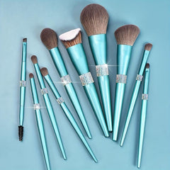 10pcs Crystal Makeup Brush Set with Portable Case for Powder Blush Eyeshadow