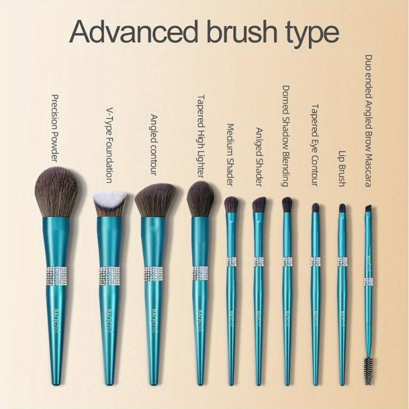 10pcs Crystal Makeup Brush Set with Portable Case for Powder Blush Eyeshadow