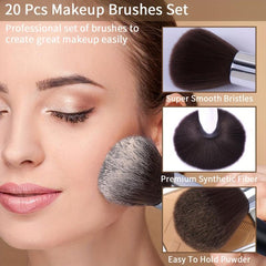 20pcs Professional Makeup Brush Set Foundation Concealer Blush Powder Eyeshadow