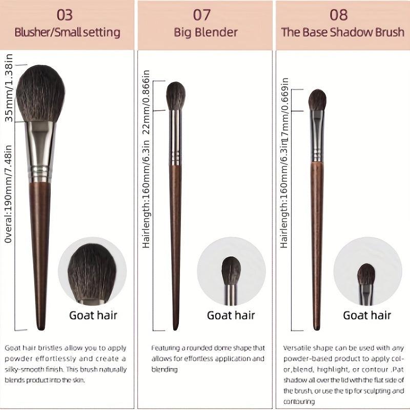6 PCs Goat Hair Makeup Brush Set for Foundation, Powder, Eye Shadows